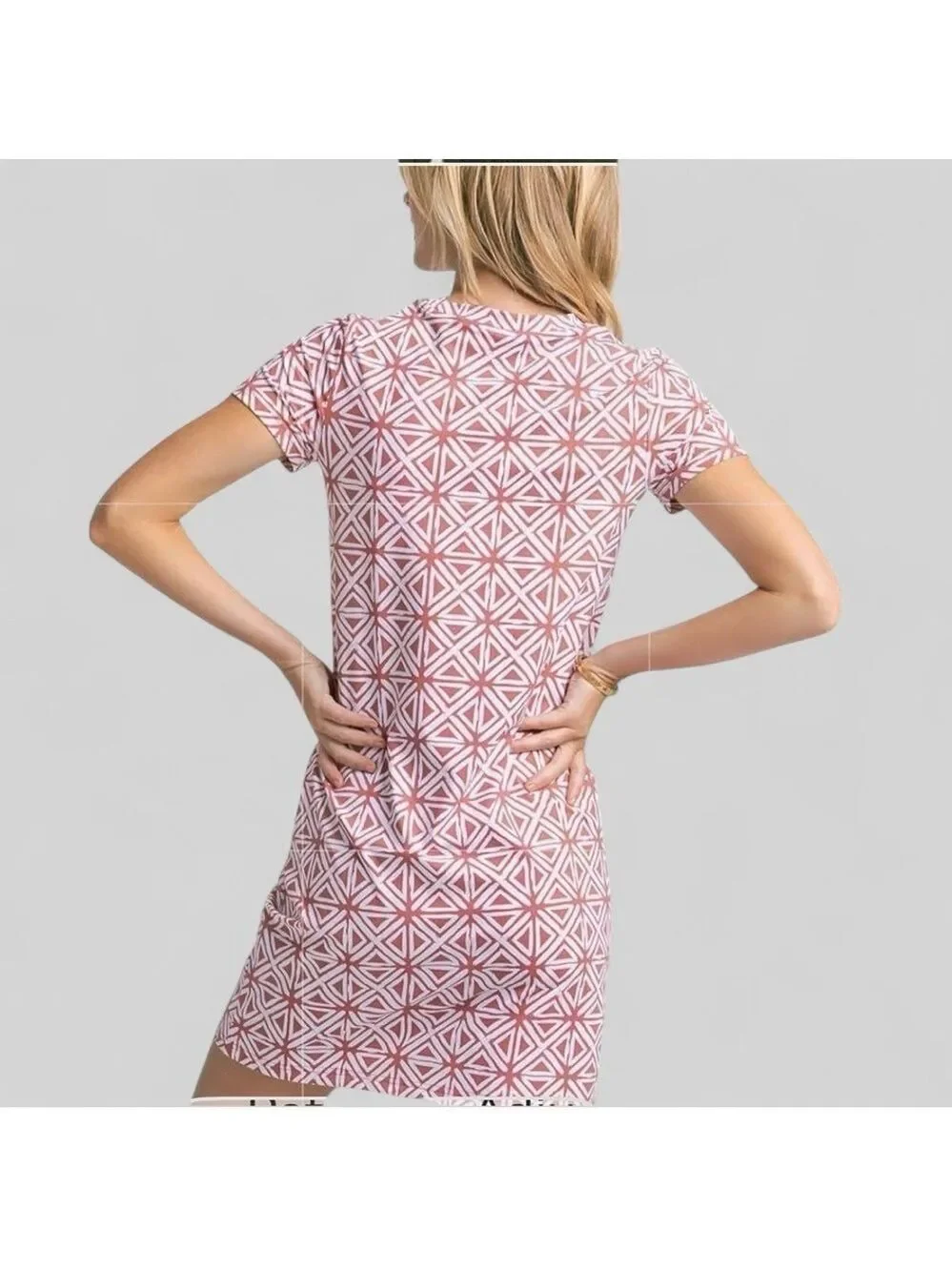Southern Tide-Women's Chanelle Performance Geo Dress-Dusty Coral-size M-NWT - Picture 2 of 11